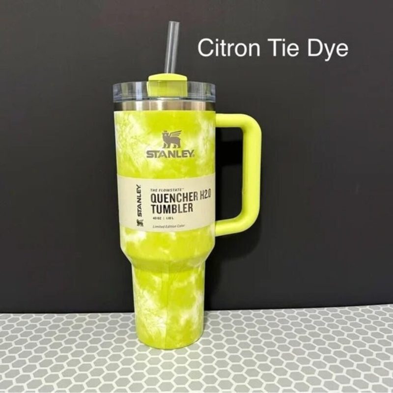 Brand New Stanley Quencher H2.0 Citron pink Tie Dye Tumbler 40oz Limited  Edition 41604381485