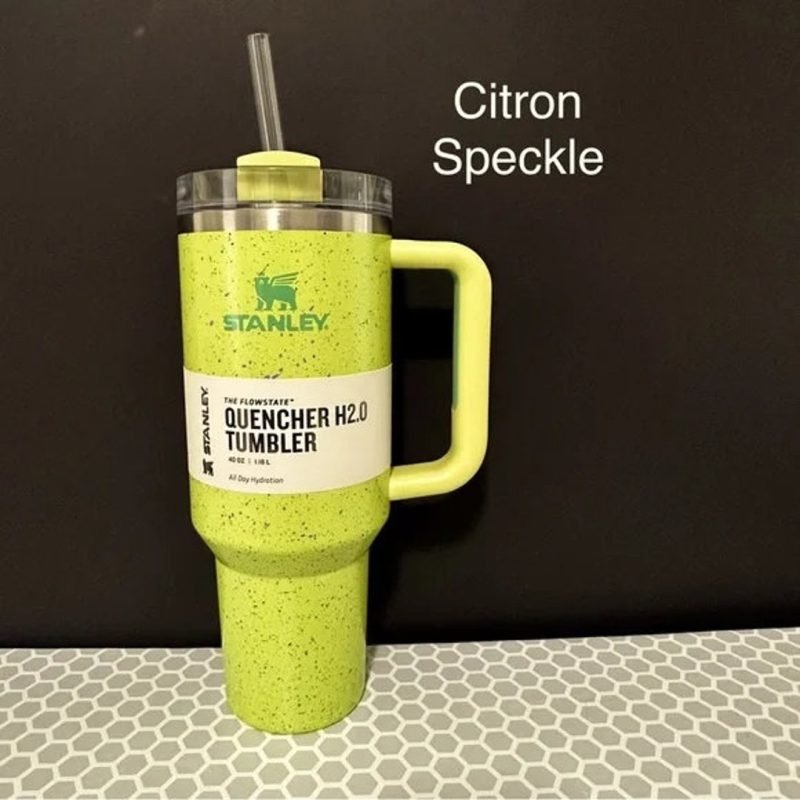 New Stanley Quencher H2.0 Tumbler Straw Cup 40oz Citron Speckle NWT IN HAND!