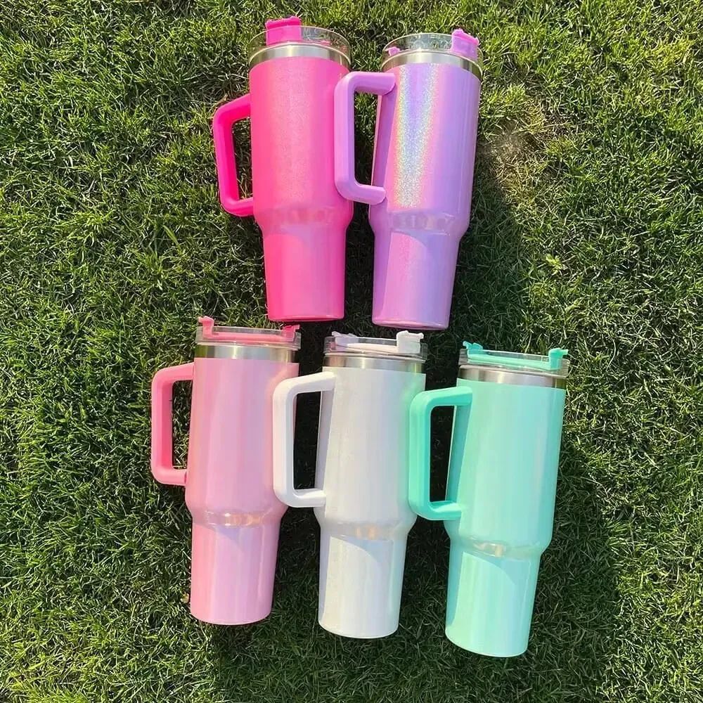 In Stock! Sublimation 40oz Glitter Tumblers With Handle Stainless