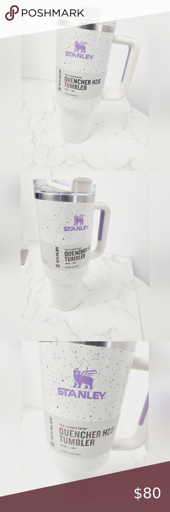 Stanley 40 Oz. Quencher H2.0 FlowState Tumbler PURPLE AND WHITE